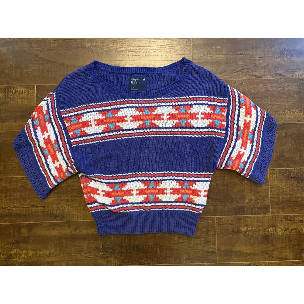 American Eagle Outfitters Women's Knit Sweater Medium M Purple Aztec Pattern